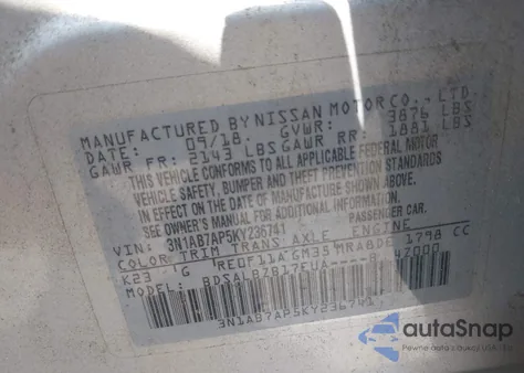2019 Nissan Sentra S from USA, damaged, VIN 3N1AB7AP5KY236741